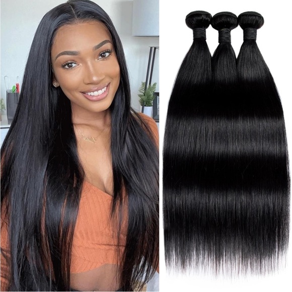 Natural Black Brazilian Human Hair 18 20 22 Inch Straight Hair Extensions - Picture 1 of 10